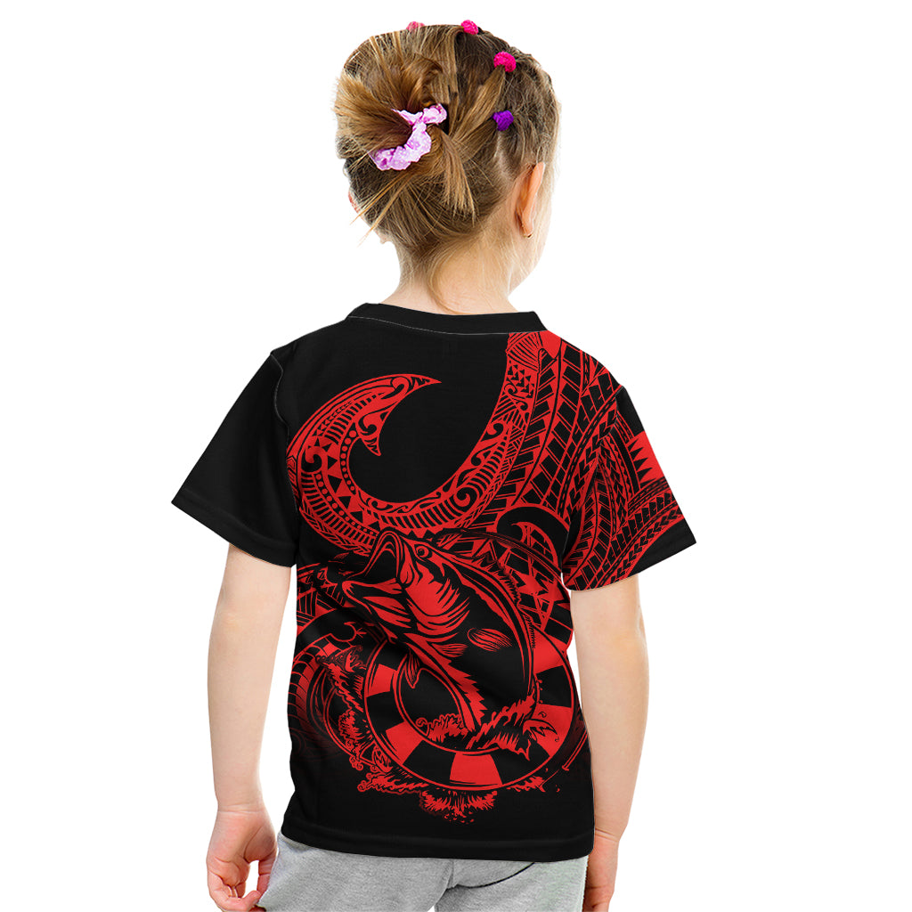 Polynesia Kid T Shirt Fish Hook Tattoo Go Fishing Polynesian Pattern Red LT14 - Polynesian Pride
