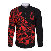 polynesia-long-sleeve-button-shirt-fish-hook-tattoo-go-fishing-polynesian-pattern-red