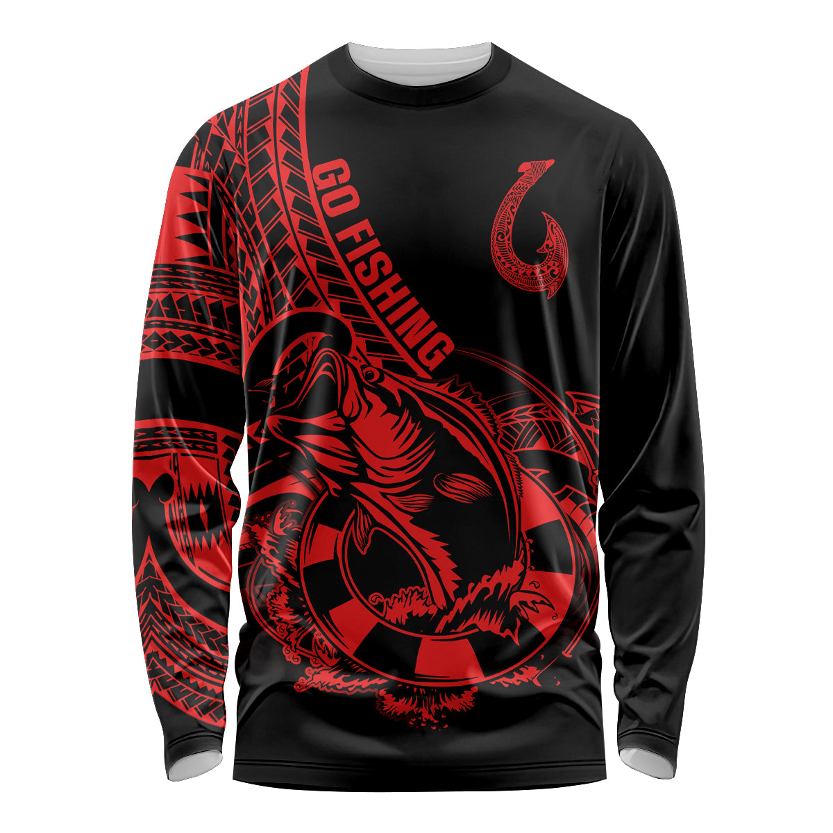 polynesia-long-sleeve-shirt-fish-hook-tattoo-go-fishing-polynesian-pattern-red