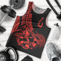 Polynesia Men Tank Top Fish Hook Tattoo Go Fishing Polynesian Pattern Red LT14 Red - Polynesian Pride