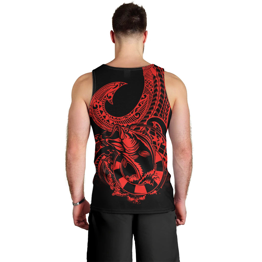 Polynesia Men Tank Top Fish Hook Tattoo Go Fishing Polynesian Pattern Red LT14 - Polynesian Pride
