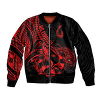 Polynesia Sleeve Zip Bomber Jacket Fish Hook Tattoo Go Fishing Polynesian Pattern Red LT14 Unisex Red - Polynesian Pride