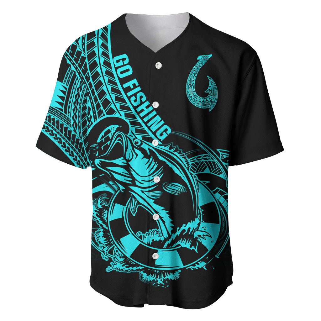 Polynesia Baseball Jersey Fish Hook Tattoo Go Fishing Polynesian Pattern Turquosie LT14 Turquoise - Polynesian Pride