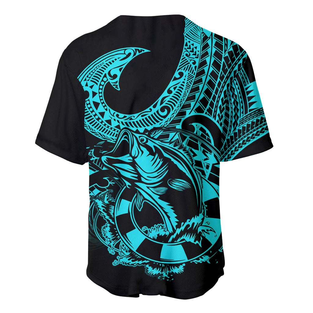 Polynesia Baseball Jersey Fish Hook Tattoo Go Fishing Polynesian Pattern Turquosie LT14 - Polynesian Pride