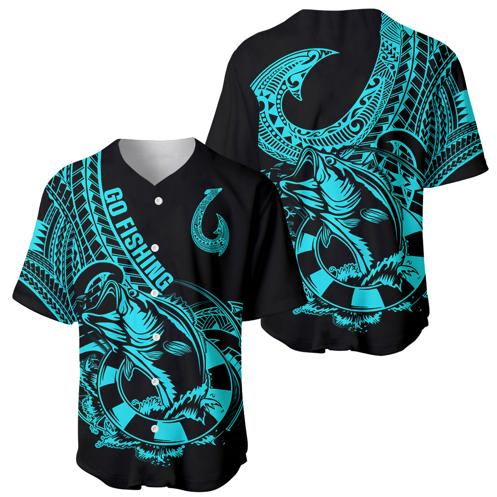 Polynesia Baseball Jersey Fish Hook Tattoo Go Fishing Polynesian Pattern Turquosie LT14 - Polynesian Pride