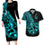 Polynesia Couples Matching Long Sleeve Bodycon Dress and Hawaiian Shirt Fish Hook Tattoo Go Fishing Polynesian Pattern Turquosie LT14 Turquoise - Polynesian Pride