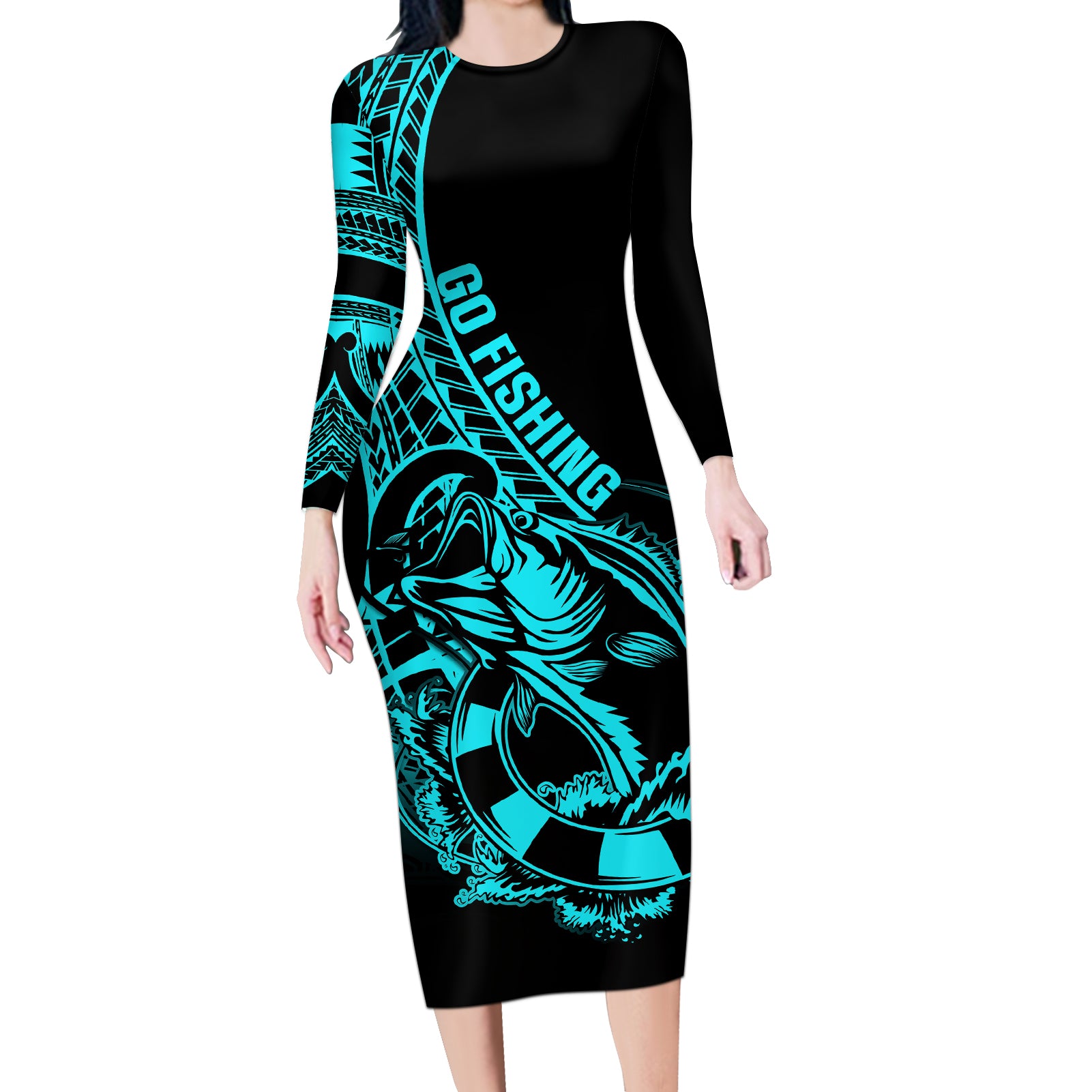 polynesia-long-sleeve-bodycon-dress-fish-hook-tattoo-go-fishing-polynesian-pattern-turquosie