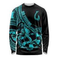 Polynesia Long Sleeve Shirt Fish Hook Tattoo Go Fishing Polynesian Pattern Turquosie LT14 Unisex Turquoise - Polynesian Pride