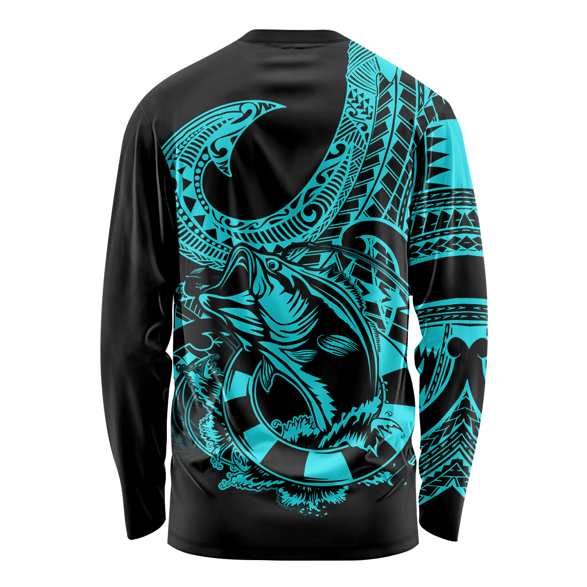 Polynesia Long Sleeve Shirt Fish Hook Tattoo Go Fishing Polynesian Pattern Turquosie LT14 - Polynesian Pride