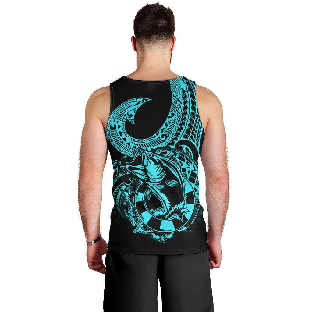 Polynesia Men Tank Top Fish Hook Tattoo Go Fishing Polynesian Pattern Turquosie LT14 - Polynesian Pride