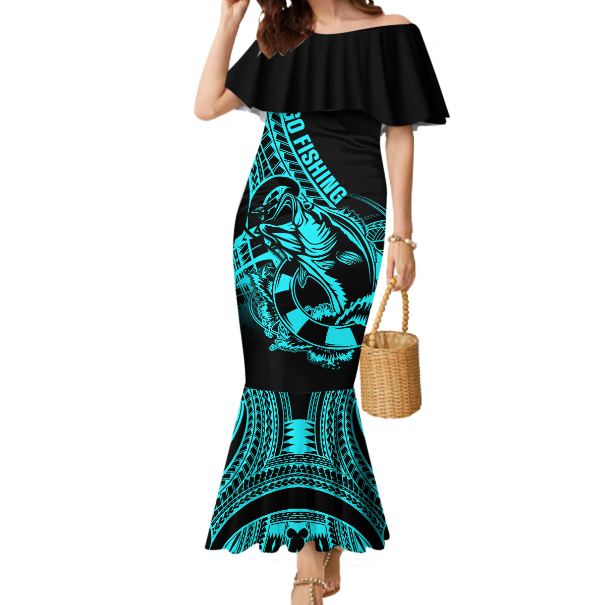 polynesia-mermaid-dress-fish-hook-tattoo-go-fishing-polynesian-pattern-turquosie