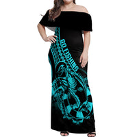 Polynesia Off Shoulder Maxi Dress Fish Hook Tattoo Go Fishing Polynesian Pattern Turquosie LT14 Women Turquoise - Polynesian Pride