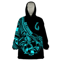Polynesia Wearable Blanket Hoodie Fish Hook Tattoo Go Fishing Polynesian Pattern Turquosie LT14 One Size Turquoise - Polynesian Pride