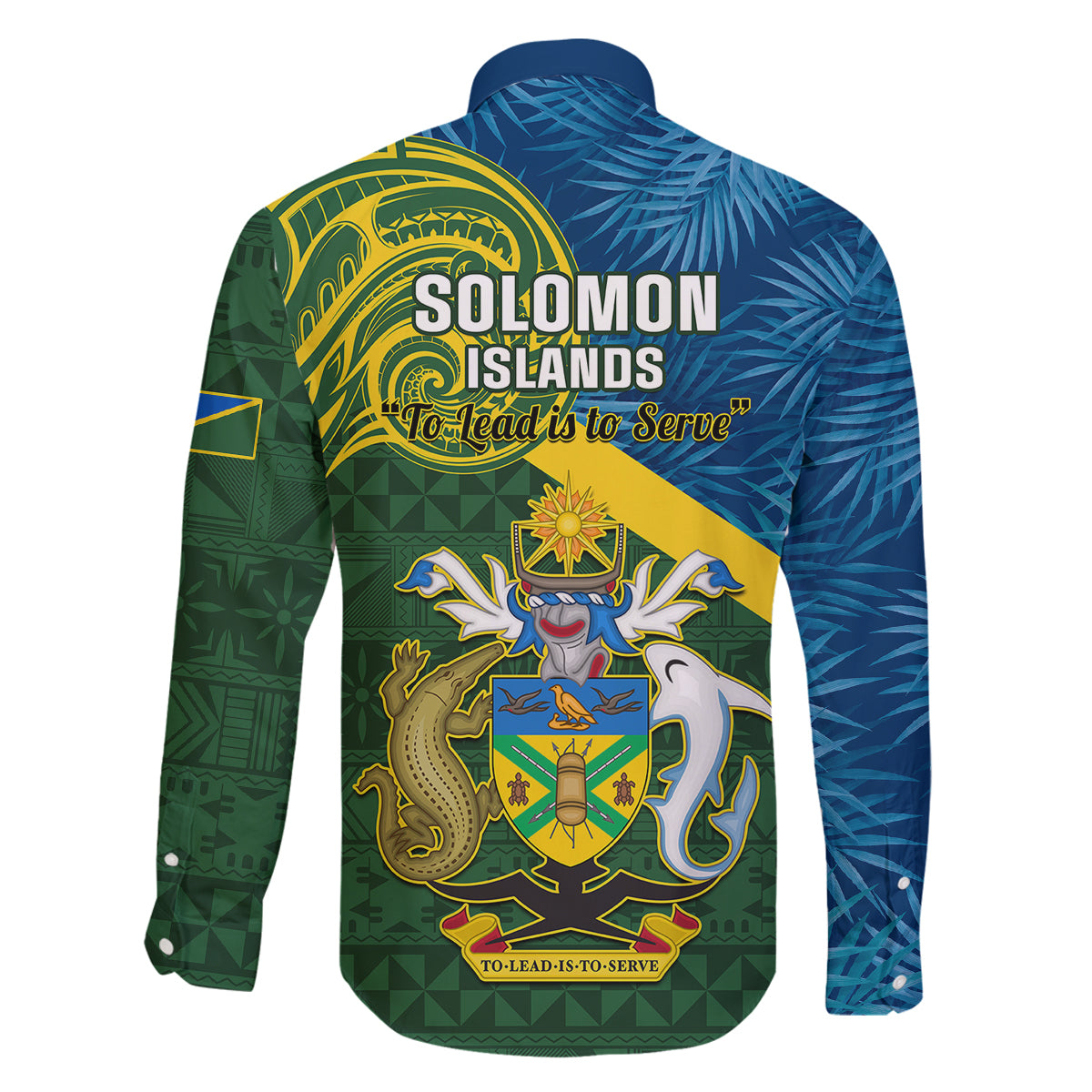 solomon-islands-family-matching-mermaid-dress-and-hawaiian-shirt-tropical-leaves-with-melanesian-pattern