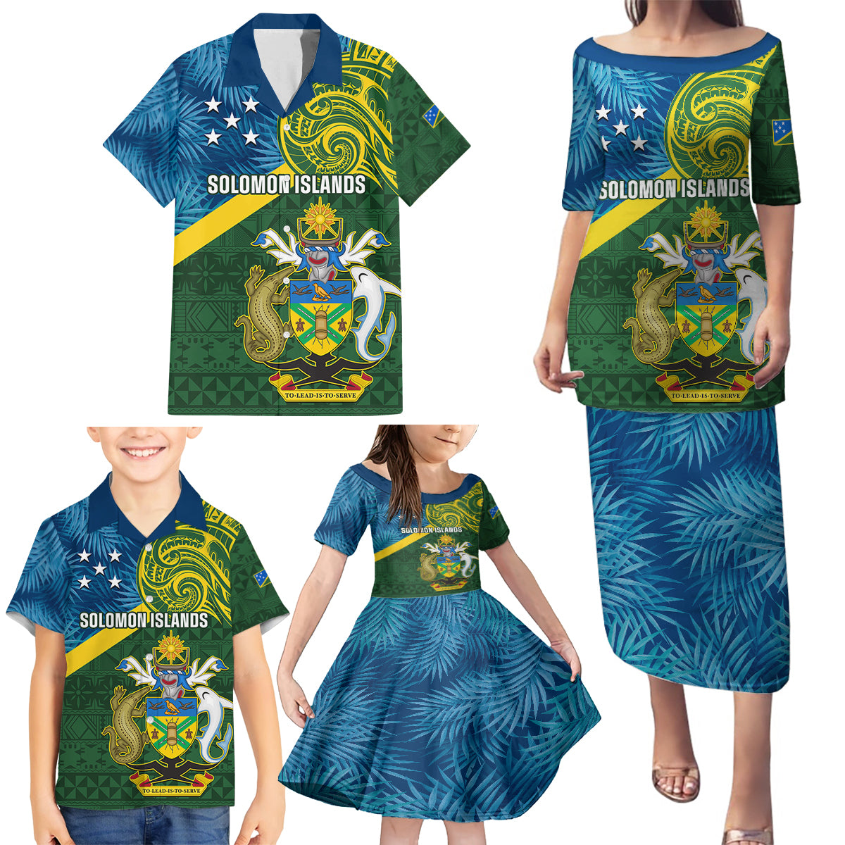 Solomon Islands Family Matching Puletasi Dress and Hawaiian Shirt Tropical Leaves With Melanesian Pattern LT14 - Polynesian Pride