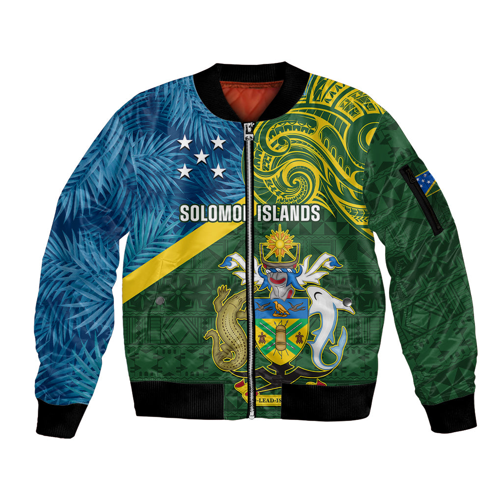 solomon-islands-sleeve-zip-bomber-jacket-tropical-leaves-with-melanesian-pattern