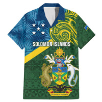 Personalised Solomon Islands Family Matching Mermaid Dress and Hawaiian Shirt Tropical Leaves With Melanesian Pattern LT14 Dad's Shirt - Short Sleeve Green - Polynesian Pride