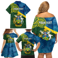 Personalised Solomon Islands Family Matching Off Shoulder Short Dress and Hawaiian Shirt Tropical Leaves With Melanesian Pattern LT14 - Polynesian Pride