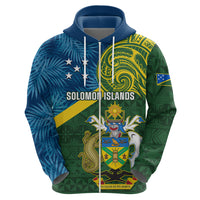 Personalised Solomon Islands Hoodie Tropical Leaves With Melanesian Pattern LT14 - Polynesian Pride