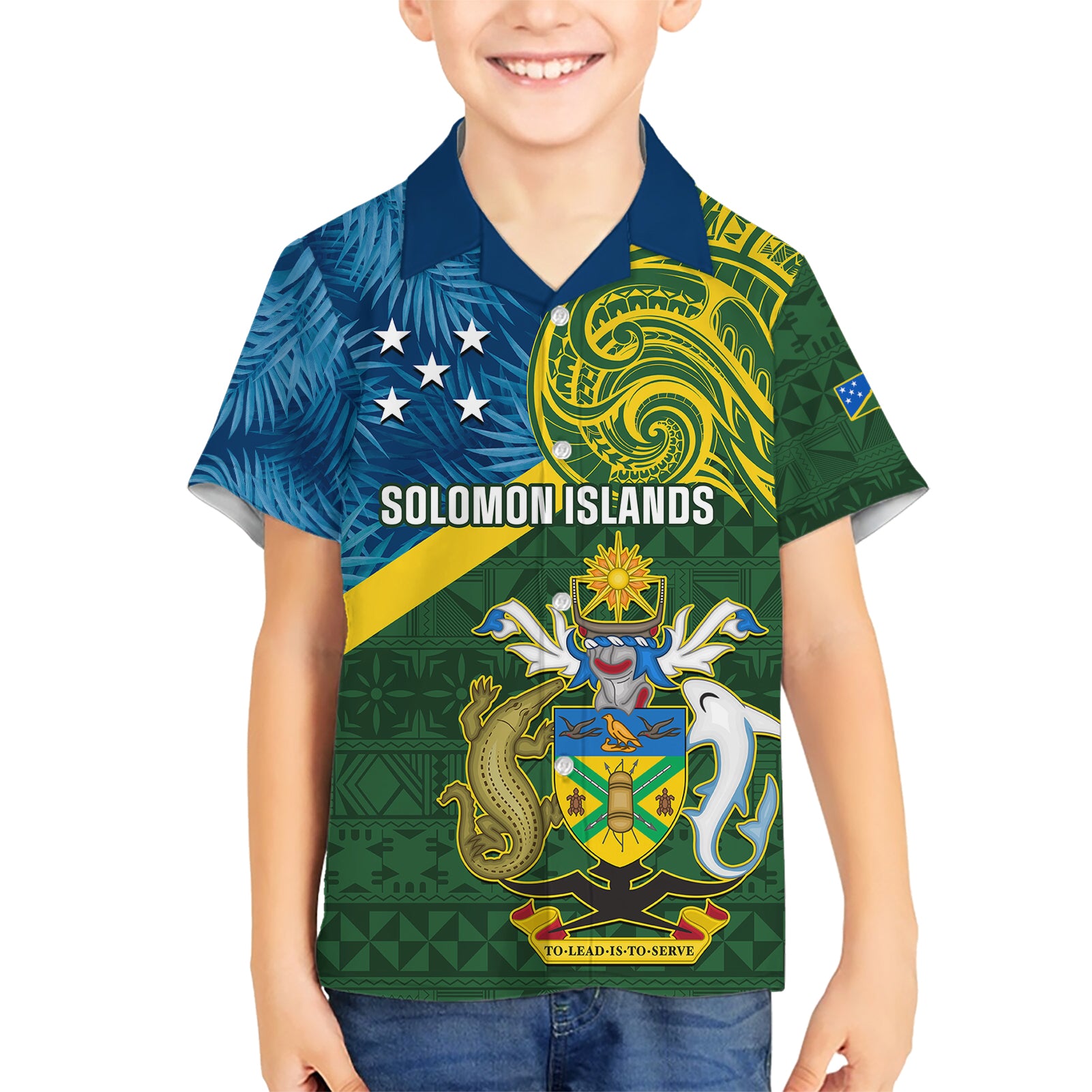 Personalised Solomon Islands Kid Hawaiian Shirt Tropical Leaves With Melanesian Pattern LT14 Kid Green - Polynesian Pride