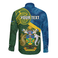 Personalised Solomon Islands Long Sleeve Button Shirt Tropical Leaves With Melanesian Pattern LT14 - Polynesian Pride