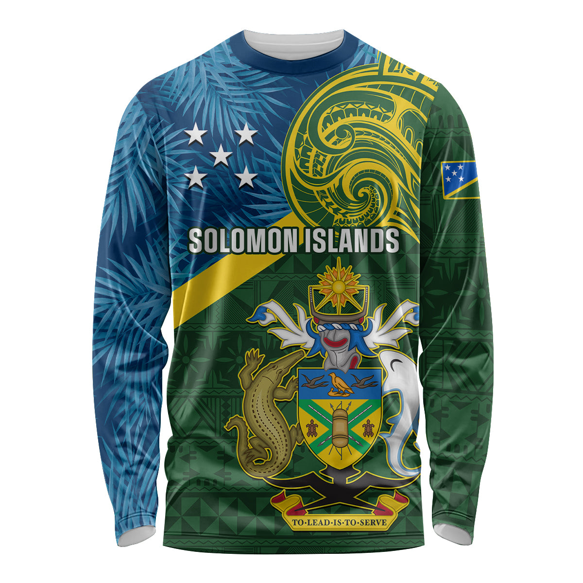 Personalised Solomon Islands Long Sleeve Shirt Tropical Leaves With Melanesian Pattern LT14 Unisex Green - Polynesian Pride