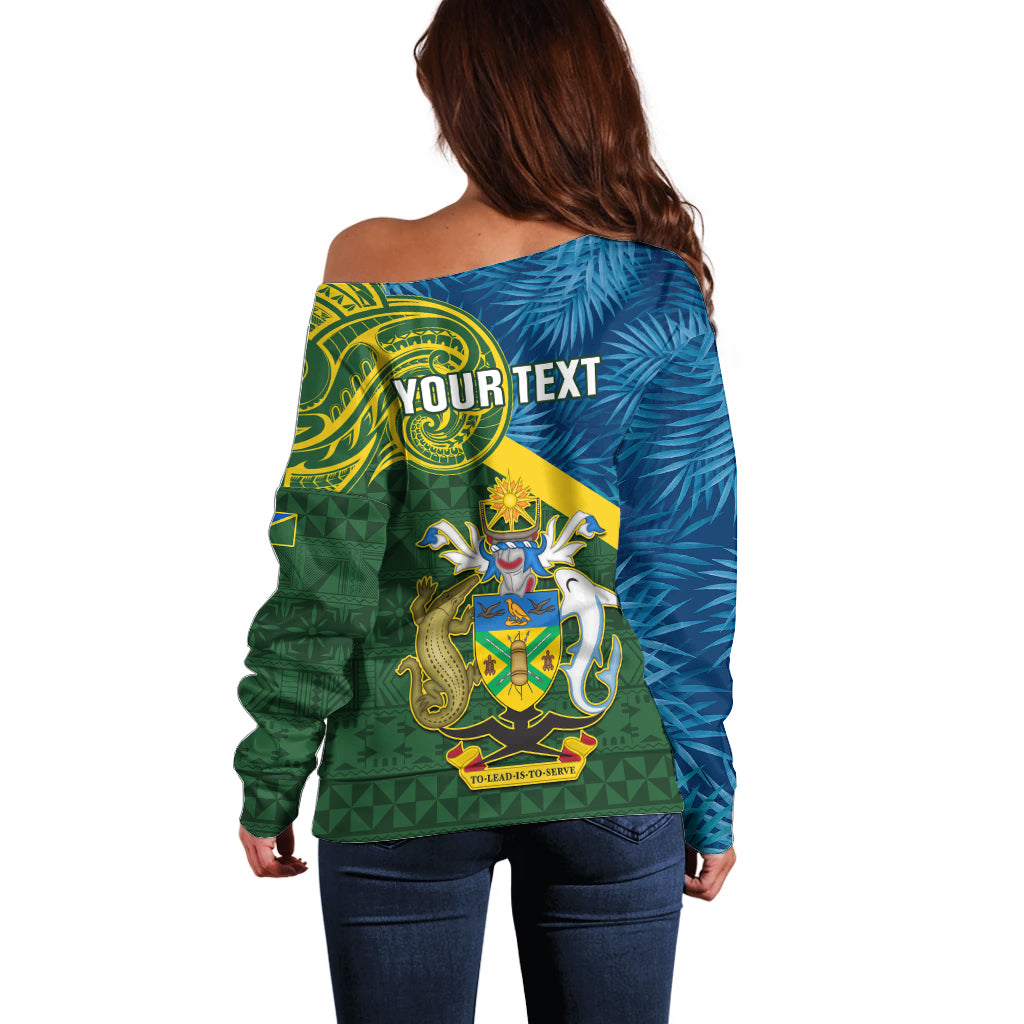 Personalised Solomon Islands Off Shoulder Sweater Tropical Leaves With Melanesian Pattern LT14 - Polynesian Pride
