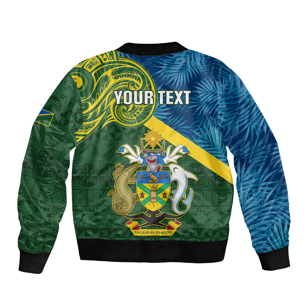 Personalised Solomon Islands Sleeve Zip Bomber Jacket Tropical Leaves With Melanesian Pattern LT14 - Polynesian Pride