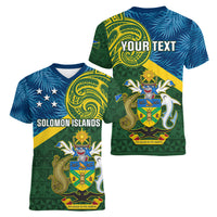 Personalised Solomon Islands Women V Neck T Shirt Tropical Leaves With Melanesian Pattern LT14 - Polynesian Pride
