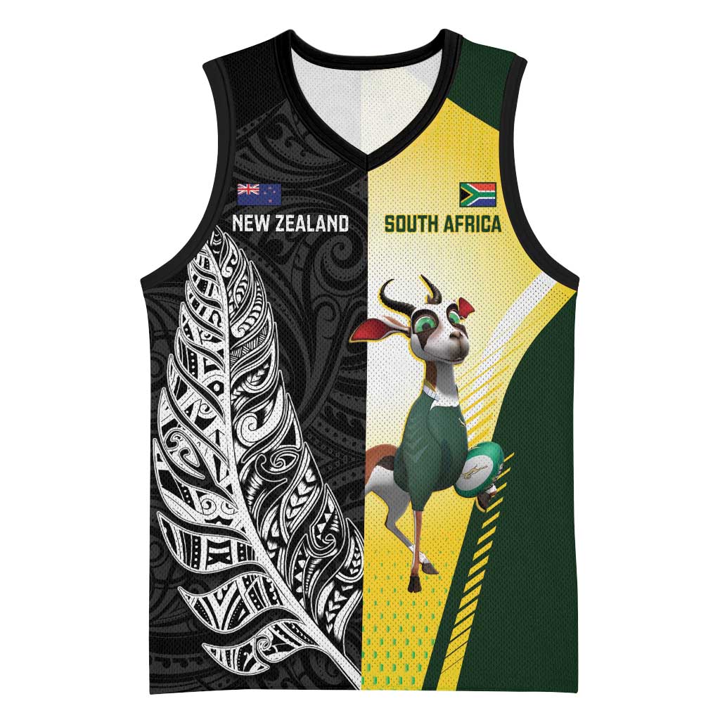 New Zealand and South Africa Rugby Custom Basketball Jersey Maori Silver Fern Springbok Together - Polynesian Pride