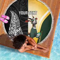 New Zealand and South Africa Rugby Custom Beach Blanket Maori Silver Fern Springbok Together - Polynesian Pride