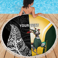 New Zealand and South Africa Rugby Custom Beach Blanket Maori Silver Fern Springbok Together - Polynesian Pride