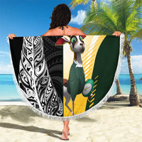 New Zealand and South Africa Rugby Custom Beach Blanket Maori Silver Fern Springbok Together - Polynesian Pride
