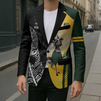 New Zealand and South Africa Rugby Custom Blazer Maori Silver Fern Springbok Together - Polynesian Pride