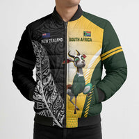 New Zealand and South Africa Rugby Custom Bomber Puffer Jacket Maori Silver Fern Springbok Together - Polynesian Pride