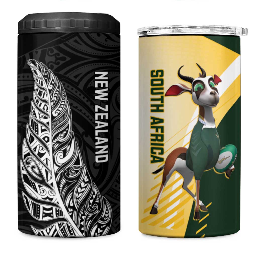 New Zealand and South Africa Rugby 4 in 1 Can Cooler Tumbler Maori Silver Fern Springbok Together - Polynesian Pride