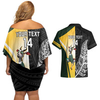 New Zealand and South Africa Rugby Custom Couples Matching Off Shoulder Short Dress and Hawaiian Shirt Maori Silver Fern Springbok Together - Polynesian Pride