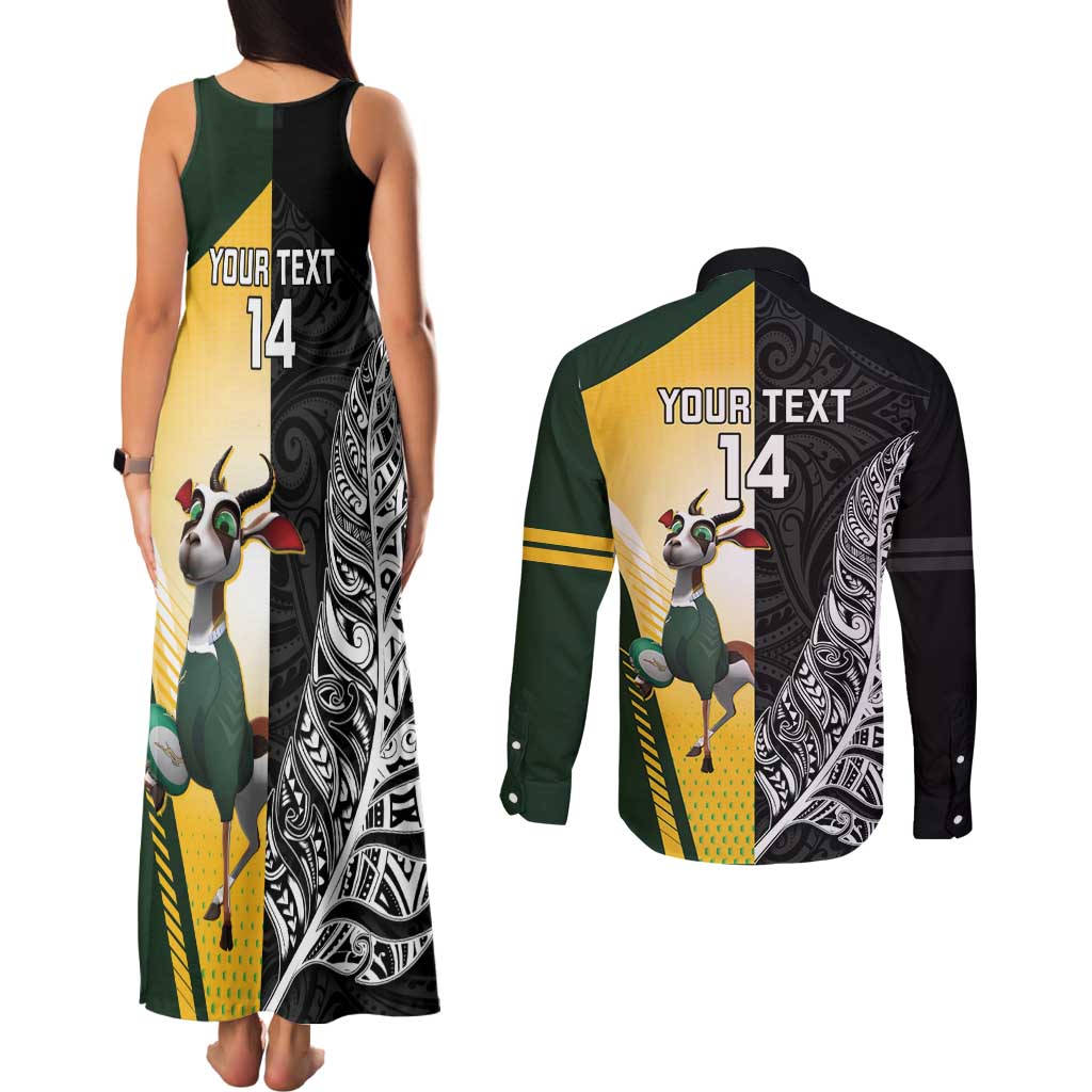 New Zealand and South Africa Rugby Custom Couples Matching Tank Maxi Dress and Long Sleeve Button Shirt Maori Silver Fern Springbok Together - Polynesian Pride