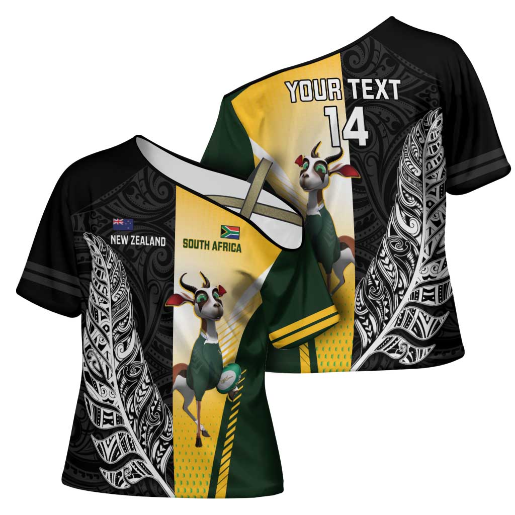 New Zealand and South Africa Rugby Custom Cross Shoulder Shirt Maori Silver Fern Springbok Together - Polynesian Pride