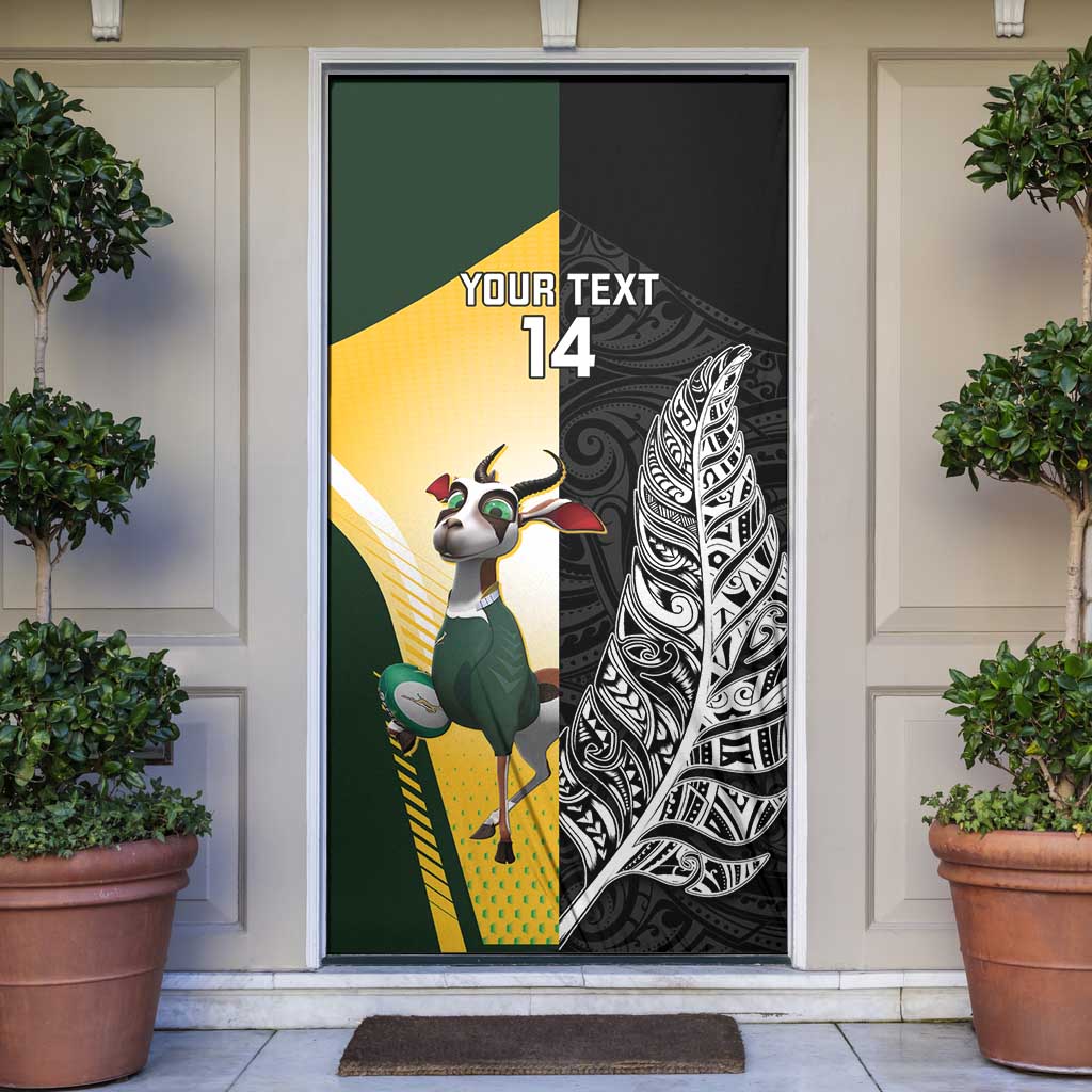 New Zealand and South Africa Rugby Custom Door Cover Maori Silver Fern Springbok Together - Polynesian Pride