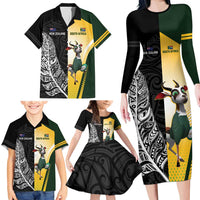New Zealand and South Africa Rugby Custom Family Matching Long Sleeve Bodycon Dress and Hawaiian Shirt Maori Silver Fern Springbok Together - Polynesian Pride