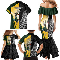New Zealand and South Africa Rugby Custom Family Matching Mermaid Dress and Hawaiian Shirt Maori Silver Fern Springbok Together - Polynesian Pride