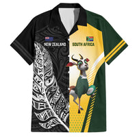 New Zealand and South Africa Rugby Custom Family Matching Off The Shoulder Long Sleeve Dress and Hawaiian Shirt Maori Silver Fern Springbok Together - Polynesian Pride