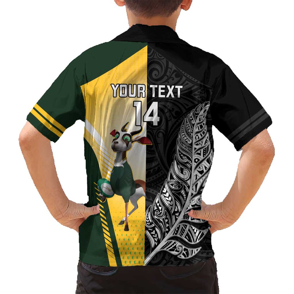 New Zealand and South Africa Rugby Custom Family Matching Off Shoulder Maxi Dress and Hawaiian Shirt Maori Silver Fern Springbok Together - Polynesian Pride