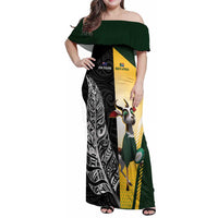 New Zealand and South Africa Rugby Custom Family Matching Off Shoulder Maxi Dress and Hawaiian Shirt Maori Silver Fern Springbok Together - Polynesian Pride