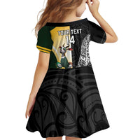 New Zealand and South Africa Rugby Custom Family Matching Off Shoulder Short Dress and Hawaiian Shirt Maori Silver Fern Springbok Together - Polynesian Pride