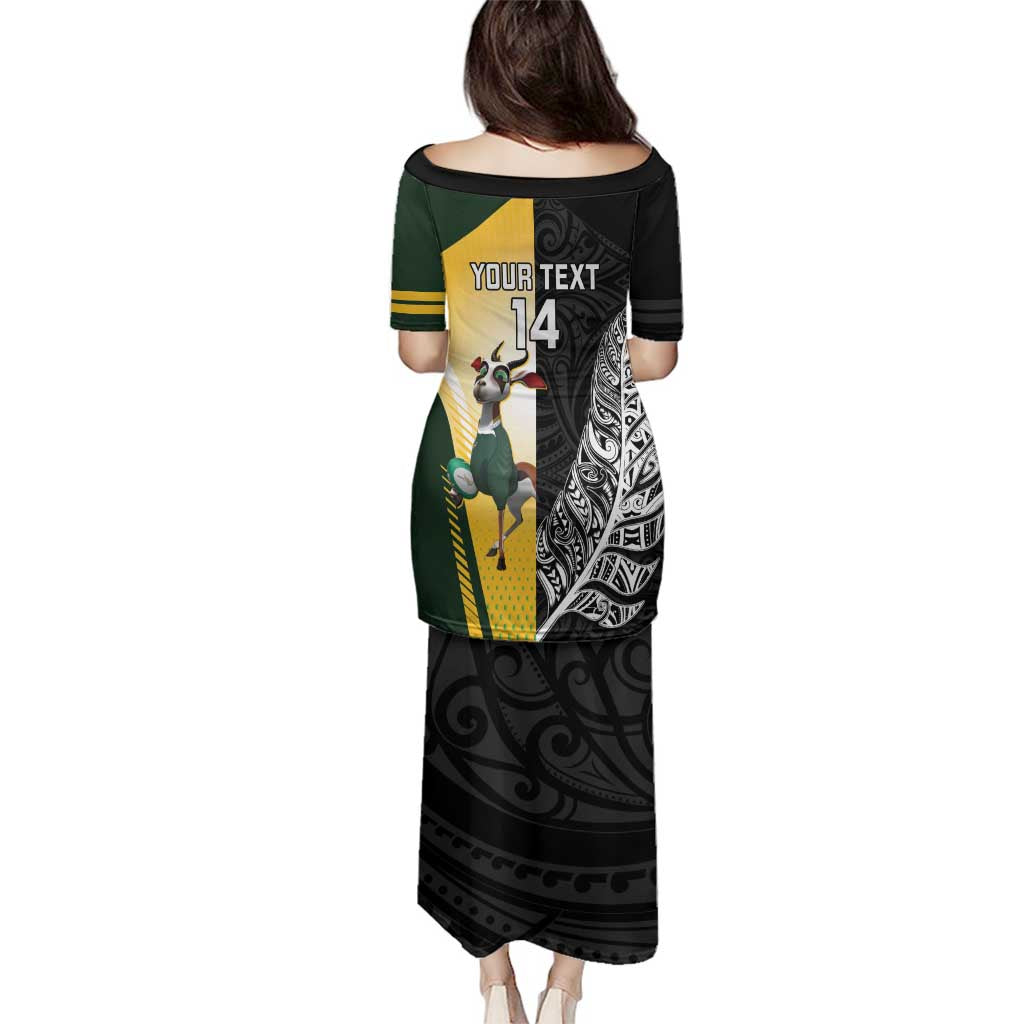 New Zealand and South Africa Rugby Custom Family Matching Puletasi and Hawaiian Shirt Maori Silver Fern Springbok Together - Polynesian Pride