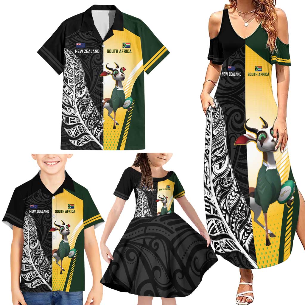 New Zealand and South Africa Rugby Custom Family Matching Summer Maxi Dress and Hawaiian Shirt Maori Silver Fern Springbok Together - Polynesian Pride