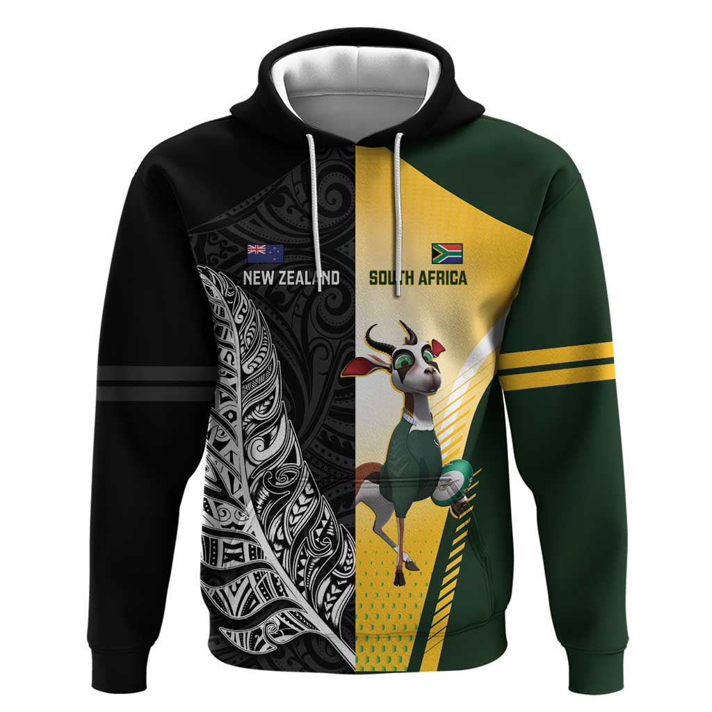 New Zealand and South Africa Rugby Custom Hoodie Maori Silver Fern Springbok Together - Polynesian Pride