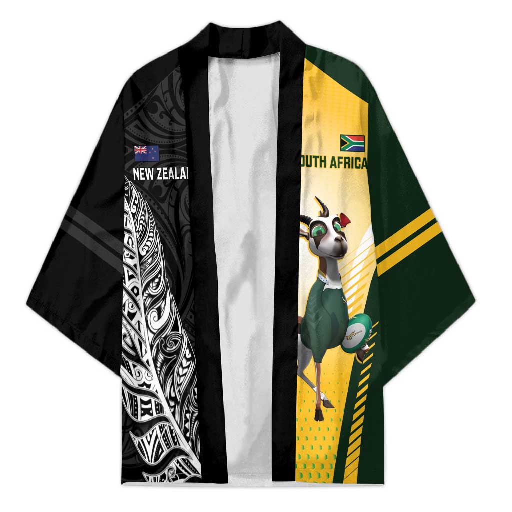 New Zealand and South Africa Rugby Custom Kimono Maori Silver Fern Springbok Together - Polynesian Pride